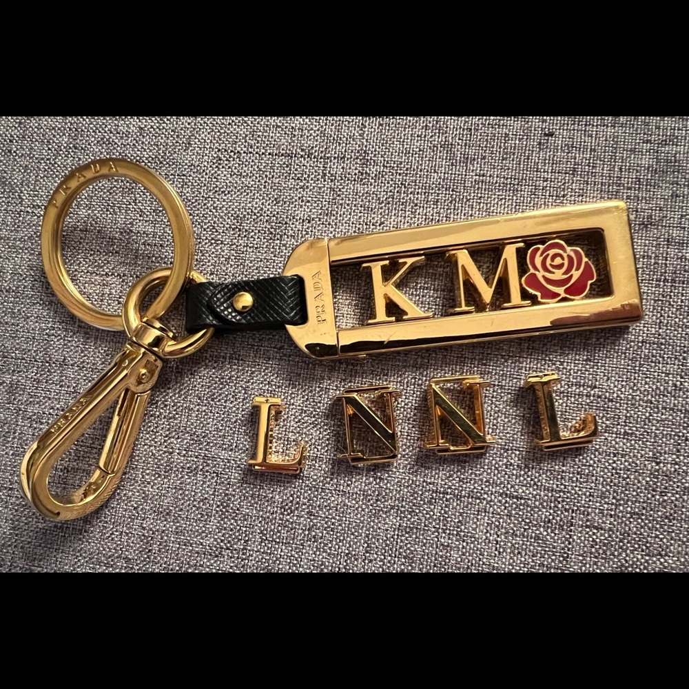 Authentic Prada My Character Key Chain Fob in Gold with Black